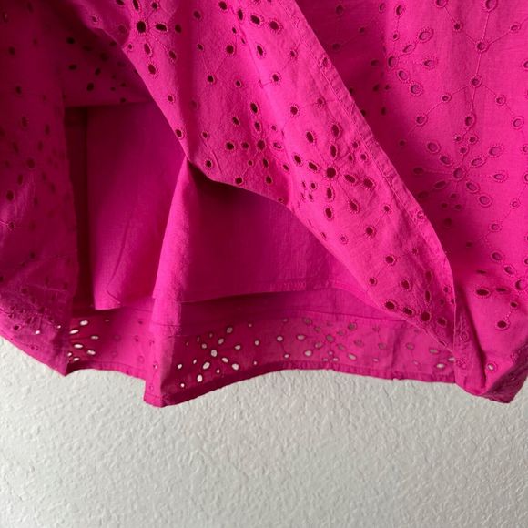 NWT LOFT Lined Petite Eyelet Button Ruffle Swing Dress in Fuchsia - Picture 5 of 12